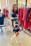 The Q2 Abstract Wrap Mini Dress - Blue