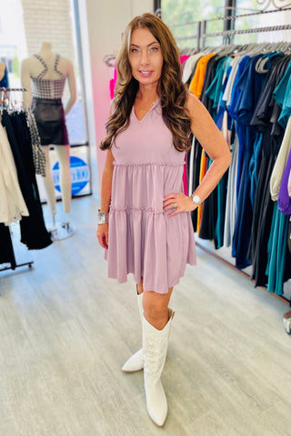 Tiered Ruffle Woven Mini Shift Dress - Lavender