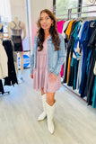 Tiered Ruffle Woven Mini Shift Dress - Lavender