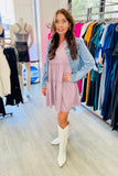 Tiered Ruffle Woven Mini Shift Dress - Lavender