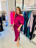 The Satin Stretch Sleeved Dress with Slit