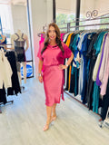 The Satin Stretch Sleeved Dress with Slit