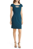 Connected Apparel Scoop Neck Cut Out Crepe Dress - Mallard