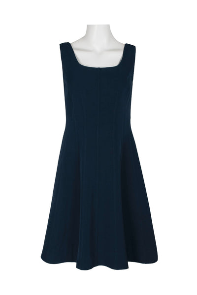 T Tahari Square Neck A-Line Fit & Flare Dress - Navy