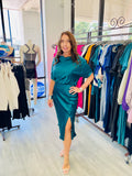 The Satin Stretch Sleeved Dress with Slit