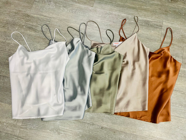 Sassy Solid Silky Satin Tank Top