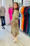 The Q2 Midi Belted Wrap Dress Zebra - Green