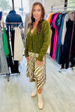 The Q2 Midi Belted Wrap Dress Zebra - Green