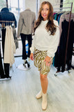 The Q2 Midi Short Dress with Zebra Print in White & Olive Green - Green