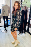 The Q2 Balloon Sleeve Wrap Skirt Short Polka Dot Dress - Cream & Black
