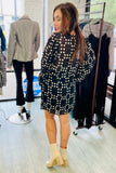 The Q2 Balloon Sleeve Wrap Skirt Short Polka Dot Dress - Cream & Black