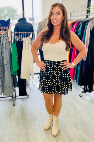 The Q2 Mini Tiered Polka Dot Skirt - Black
