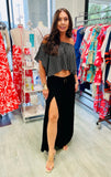 The Q2 Bardot Stripe Top - Black