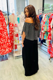 The Q2 Bardot Stripe Top - Black