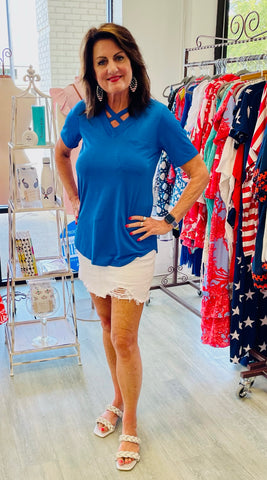 FINAL SALE: The Chrisscross Neck Solid Top Plus Size - Royal Blue