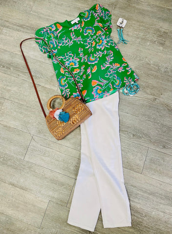 Belize Floral Deja Chiffon Blouse - Kelly Multi