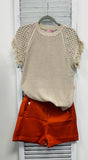 Tassel Sheer Short Sleeves Knitted Top - Khaki