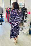 The Q2 Midi Belted Wrap Dress Zebra - Purple