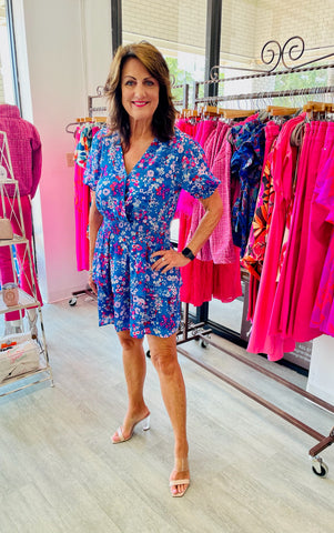 Junie Floral Amina Surplice Ruffle Mini Dress