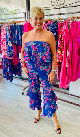 Rayanne Indigo Lanah Strapless Ruffle Jumpsuit