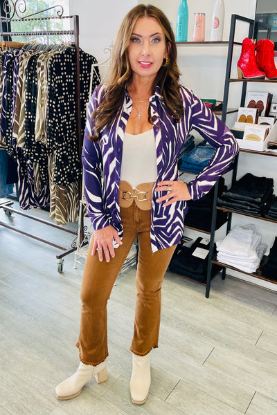 The Q2 Blouse in Zebra Print - Purple