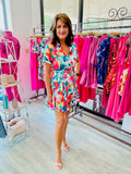 Jane Mini Dress with Flower Print - Green