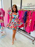 Jane Mini Dress with Flower Print - Green