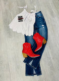 Angel Crystal Bling Low Cowboy Boots - Red