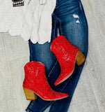 Angel Crystal Bling Low Cowboy Boots - Red