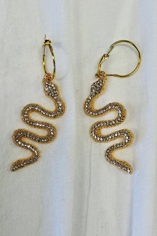 Rhinestone Snake Hoop Drop Earrings - Gold/Clear