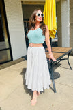 Woven Cotton Flare Ruffled Midi Skirt