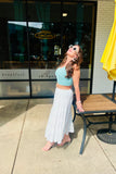Woven Cotton Flare Ruffled Midi Skirt