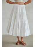 Woven Cotton Flare Ruffled Midi Skirt