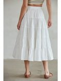 Woven Cotton Flare Ruffled Midi Skirt