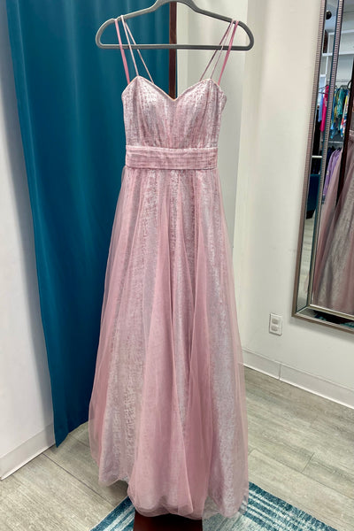 City Studio Metallic Nylon Netted Evening Gown - Mauve/Silver