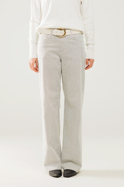 Q2 Striped Stretch Straight Leg Pants