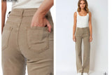 The Q2 Straight Leg Jeans with Gold Button Details - Beige