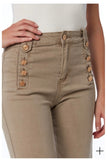 The Q2 Straight Leg Jeans with Gold Button Details - Beige