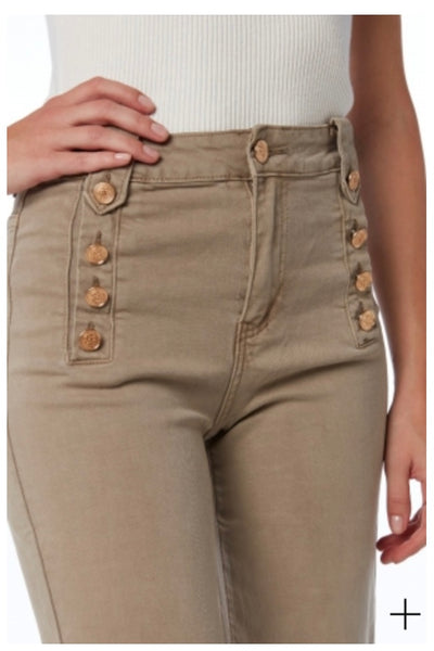 The Q2 Straight Leg Jeans with Gold Button Details - Beige