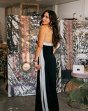 Italian Contrast Stripe Halter Maxi Dress