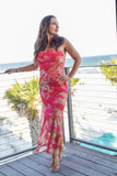The Jenna Print Sheer Illusion Mesh Midi  Dress - Abstract