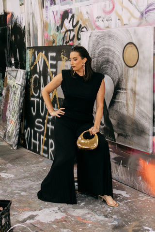 Italian Top and Pleated Wide Leg Pants Set