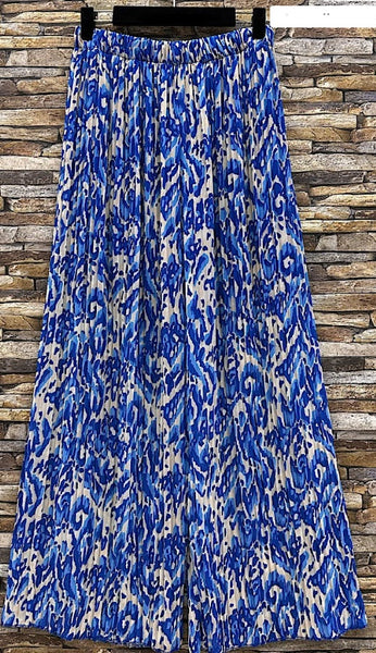 Italian Pleated Print Wide Legs Pants - One Size