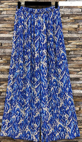 Italian Pleated Print Wide Legs Pants - One Size