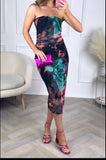 Donatella Mesh Printed Strapless Dress