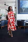 The Q2 Abstract Red Print Button Down Dress