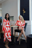 The Q2 Abstract Red Print Button Down Dress