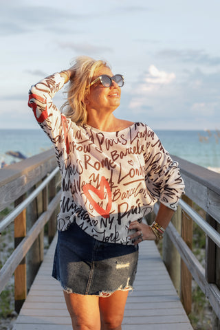Heart City Round Knit Printed Sweater