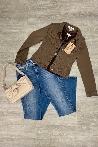 The Q2 Slim Denim Trucker Jacket - Chocolate