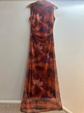 Mesh Fall Floral Printed High Neck Printed Maxi Dress